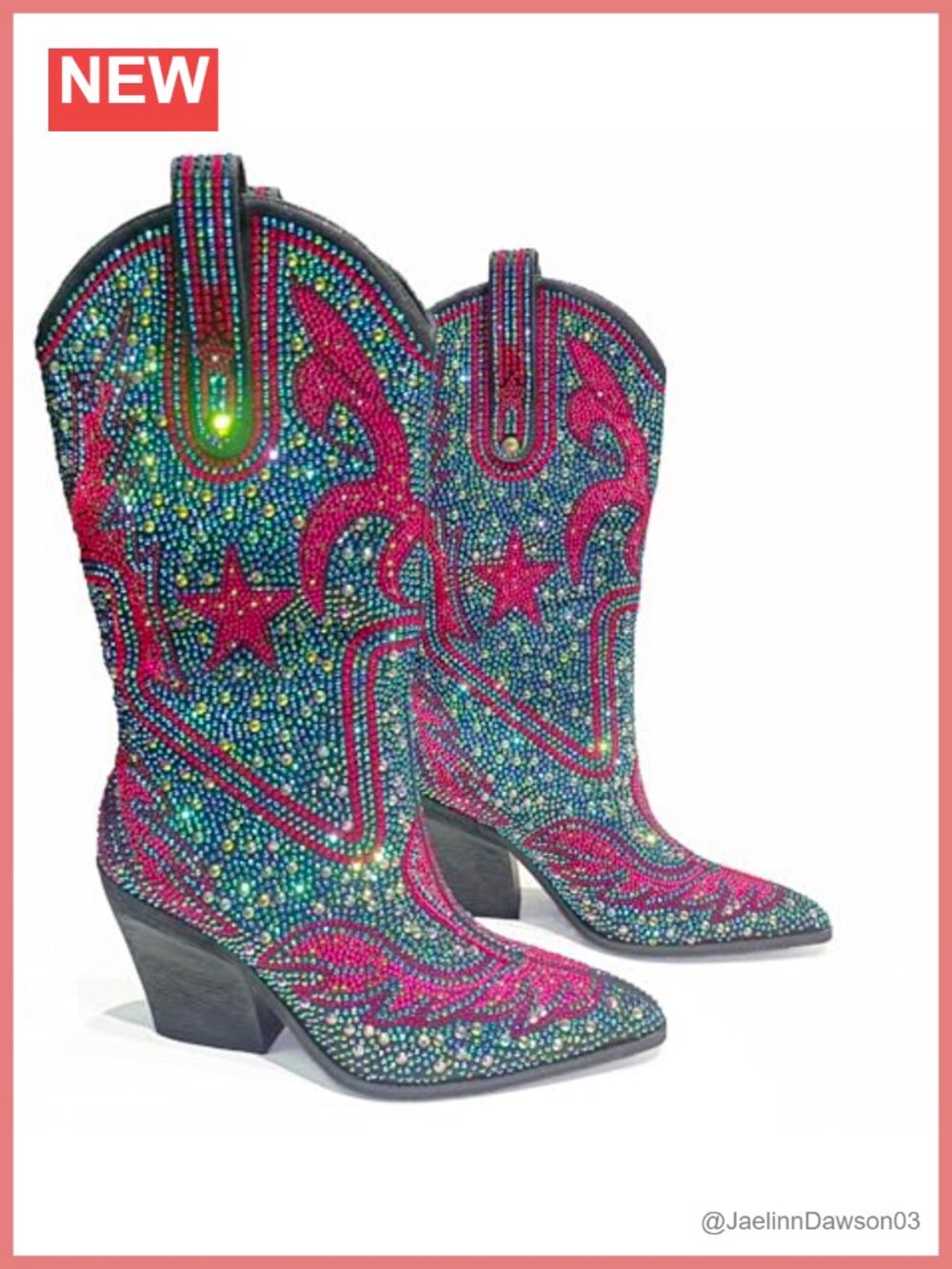 Rhinestone Sparkly Faux Leather Mid-Calf Western Boots Women